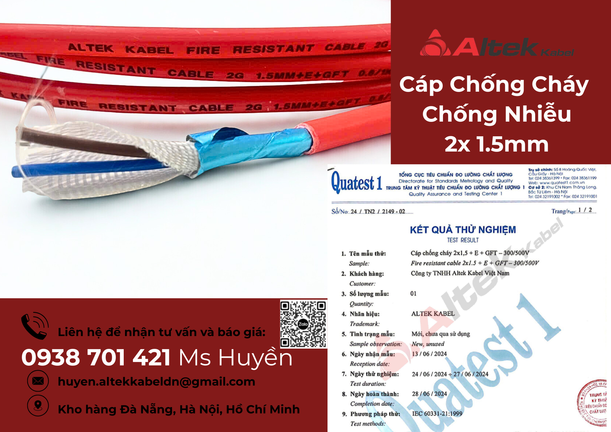 Cáp chống cháy 2x 1.5mm² GFT  